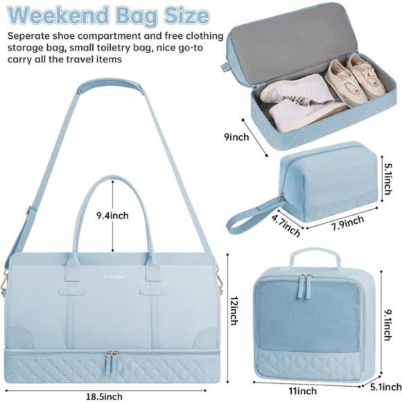 Weekender Overnight Bag for Women Light Blue - Picture 2 of 7